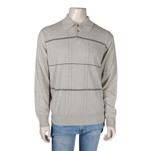 Dockers Sweater Top Size Large Henley Button Up Long Sleeve Beige Fine Knit - Picture 1 of 4